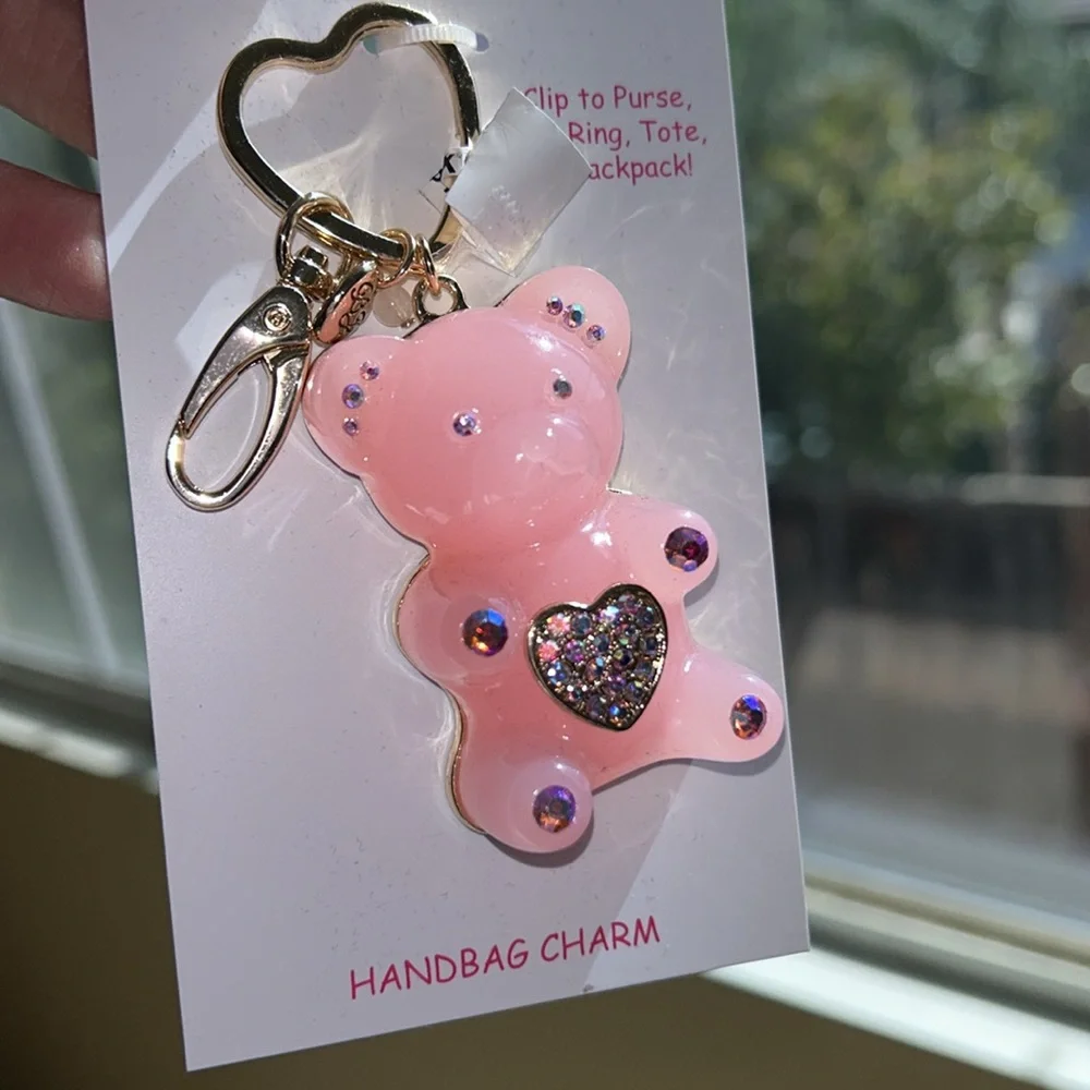 Betsey Johnson large pink gummy bear handbag charm key ring